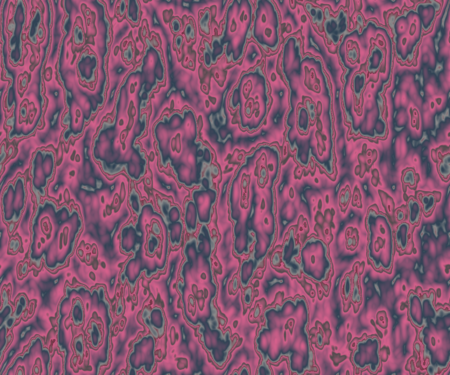 Generative image, perlin noise, somewhere between plasma and marble. The palette is mostly dark pink and blueish purple, but there are also tinges of green which clip!