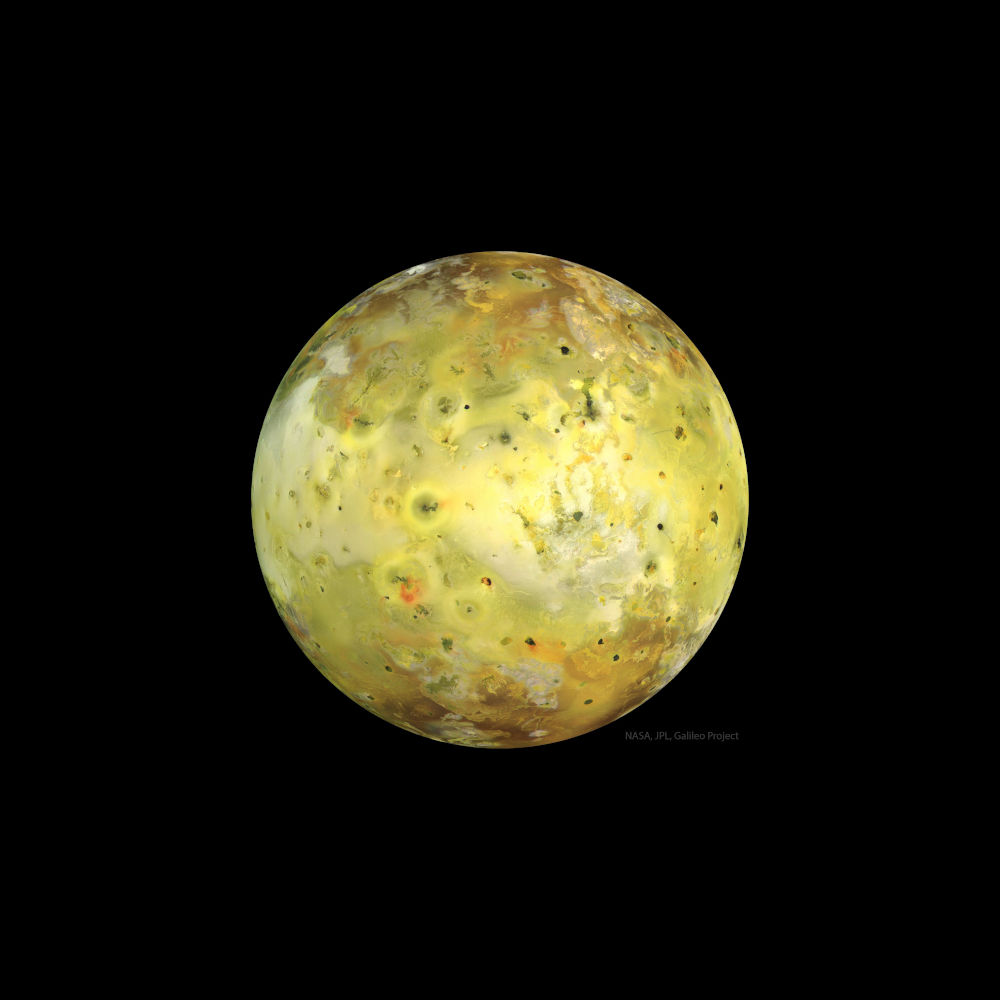 A yellow planet (well, moon) on a pitch black backdrop. It looks like a very yellow celery.