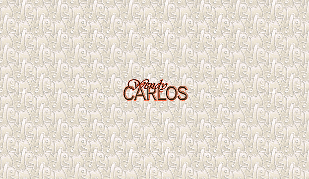 a repeating light brown pattern, in the center a logo that says Wendy Carlos, the Wendy in scripty handwriting, the carlos in Gothic uppercase. It looks very 90s!
