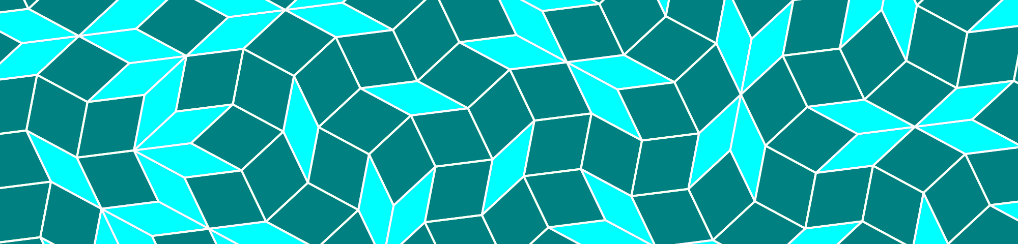 A (cropped) chaotic-looking penrose tiling of parallelograms: some cyan, some "dark cyan".